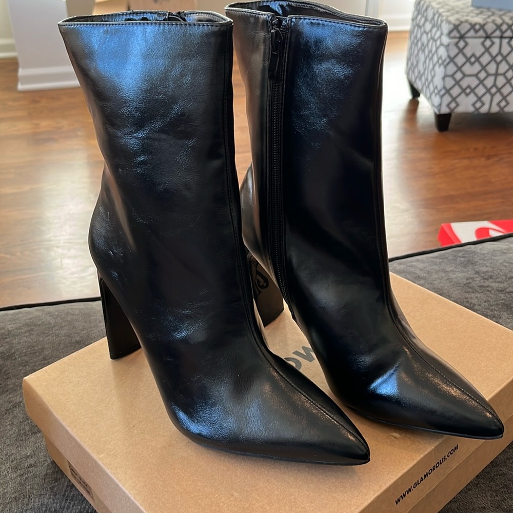Glamorous wide fit heeled ankle boots in black